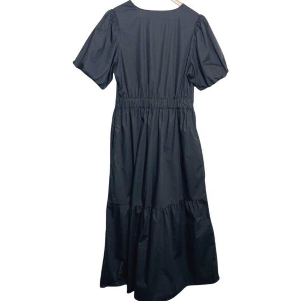 French Connection NWT Black Cotton Poplin Maxi Dress Puff Sleeve V-Neck Tiered M - Picture 4 of 8